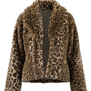 Leopard Print Faux Fur Teddy Jacket - Women’s Brown Leopard
